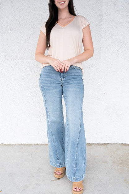 Material Girl By Judy Blue - High Rise Seam Insert Retro Wide Leg Jeans