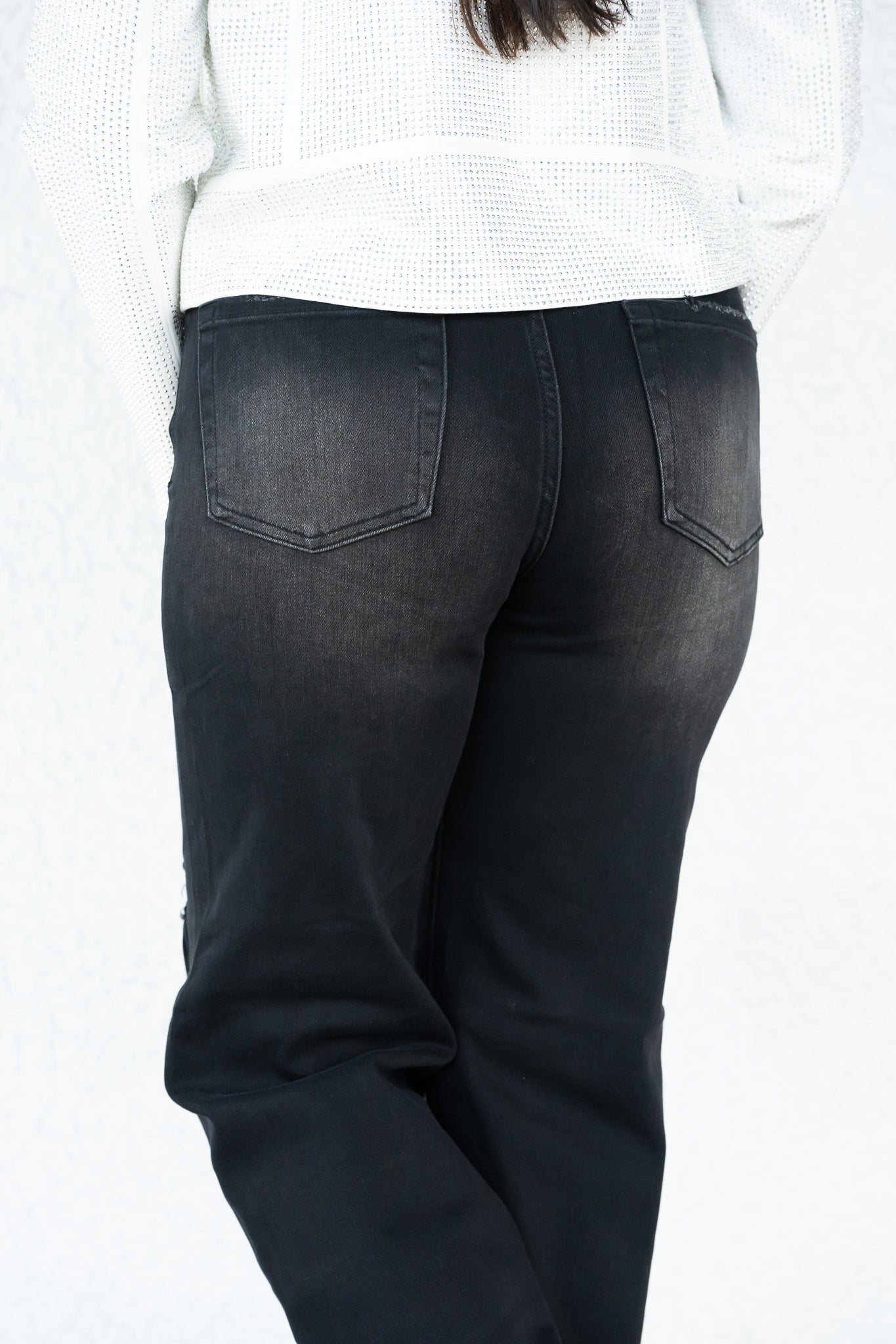 Rebel Girl By Risen - High Rise Black Distressed Wide Leg Jeans