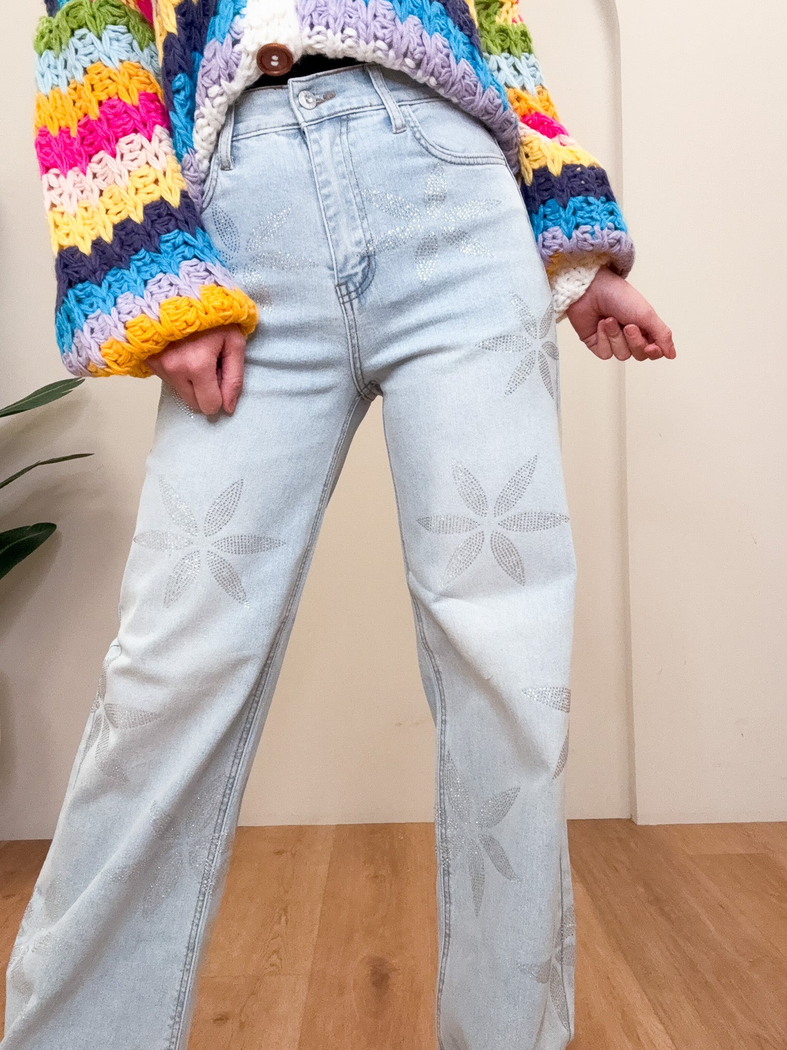 Blowin In The Wind By Vibrant M.i.U - Rhinestone Wide Leg Jeans
