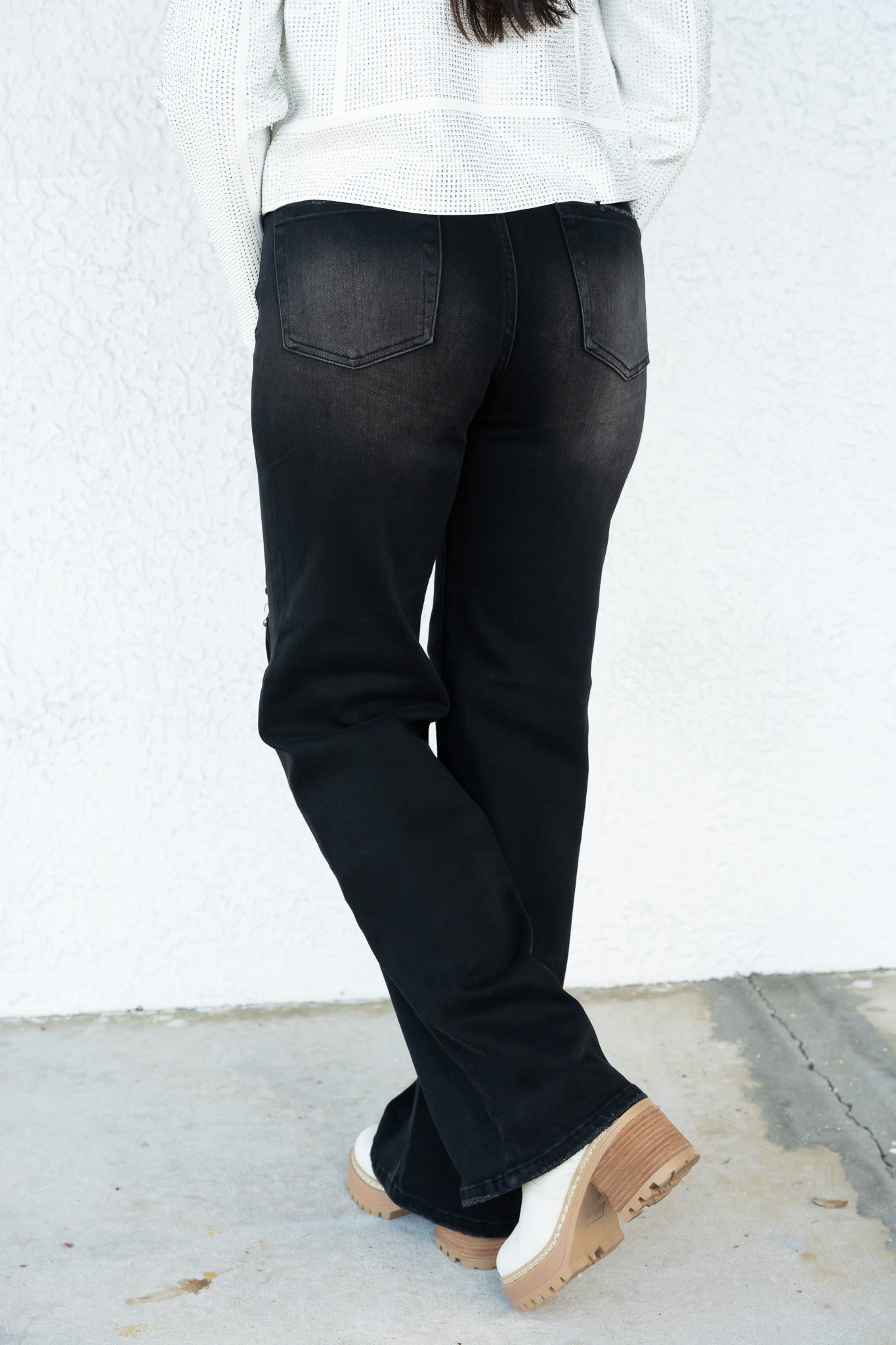 Rebel Girl By Risen - High Rise Black Distressed Wide Leg Jeans