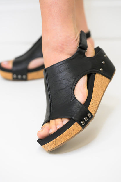 Corky's Volta II Wedge Sandal - Black Smooth