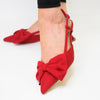 Doda Big Bow Pointed Tow Slingback Kitten Heel - Red