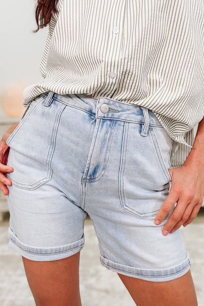Bayside Drive By Risen - High Rise Patch Pocket Cuffed Shorts - Light