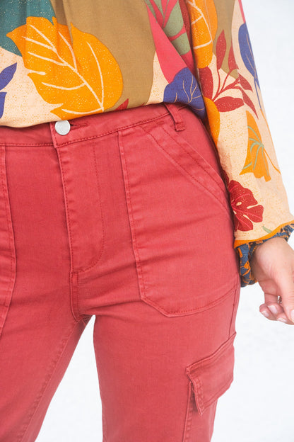 Risen Angelina Cargo Boyfriend Jeans - Brick
