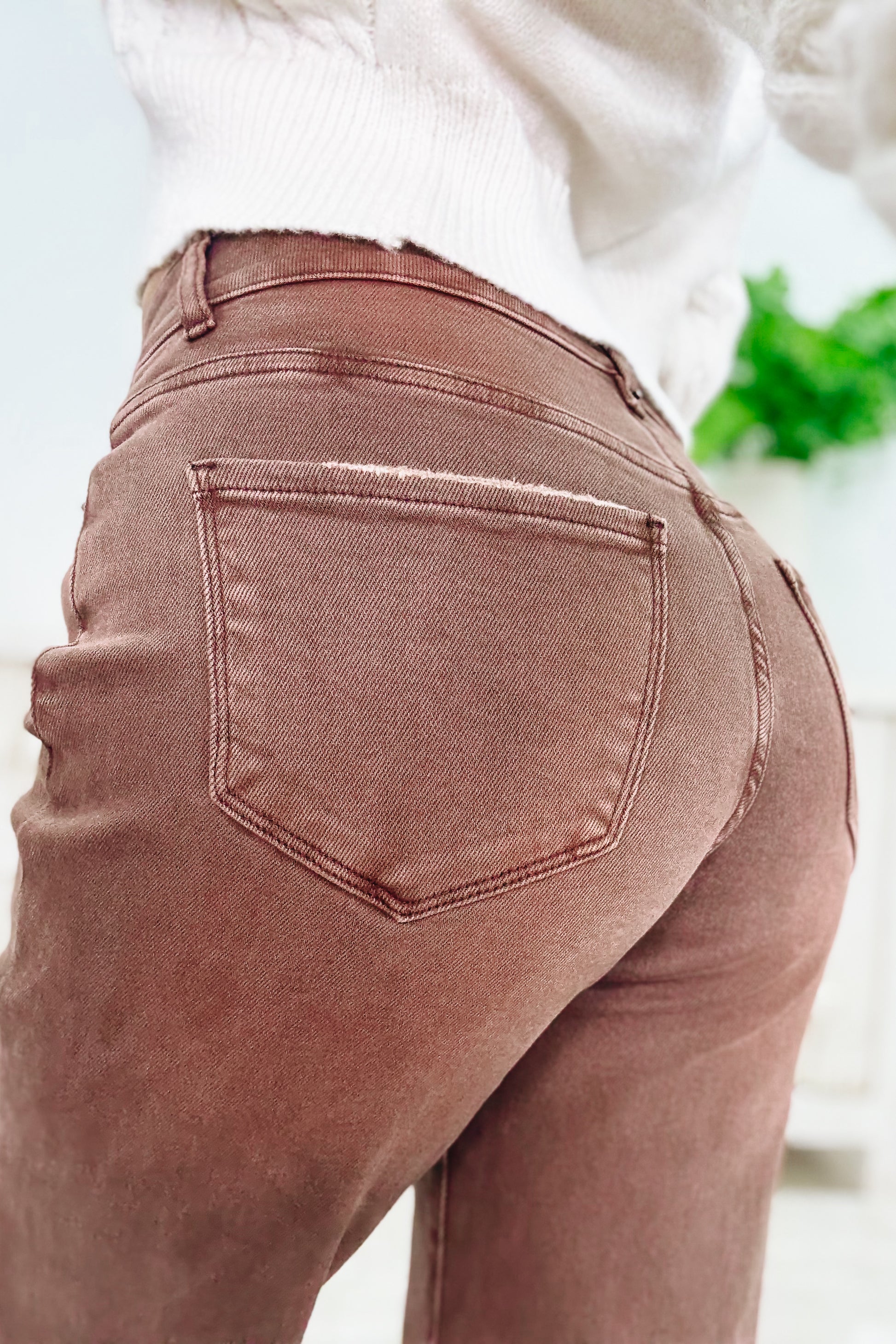 True Obsession By Denim BAR Label - High Rise Wide Leg Tummy Control Jeans - Brown