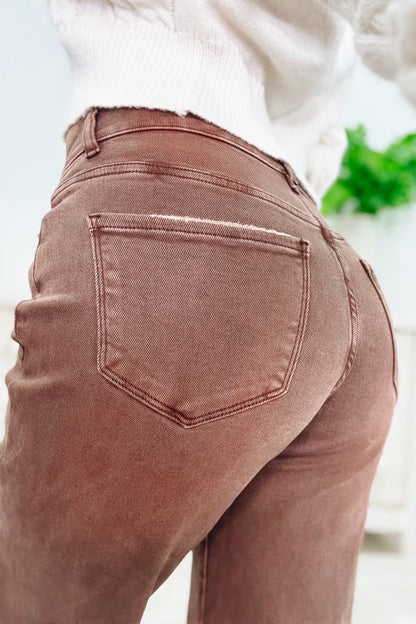 True Obsession By Denim BAR Label - High Rise Wide Leg Tummy Control Jeans - Brown