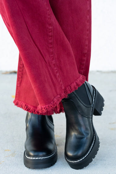 Pass The Wine By Risen - Tummy Control Wide Leg Pants - Wine