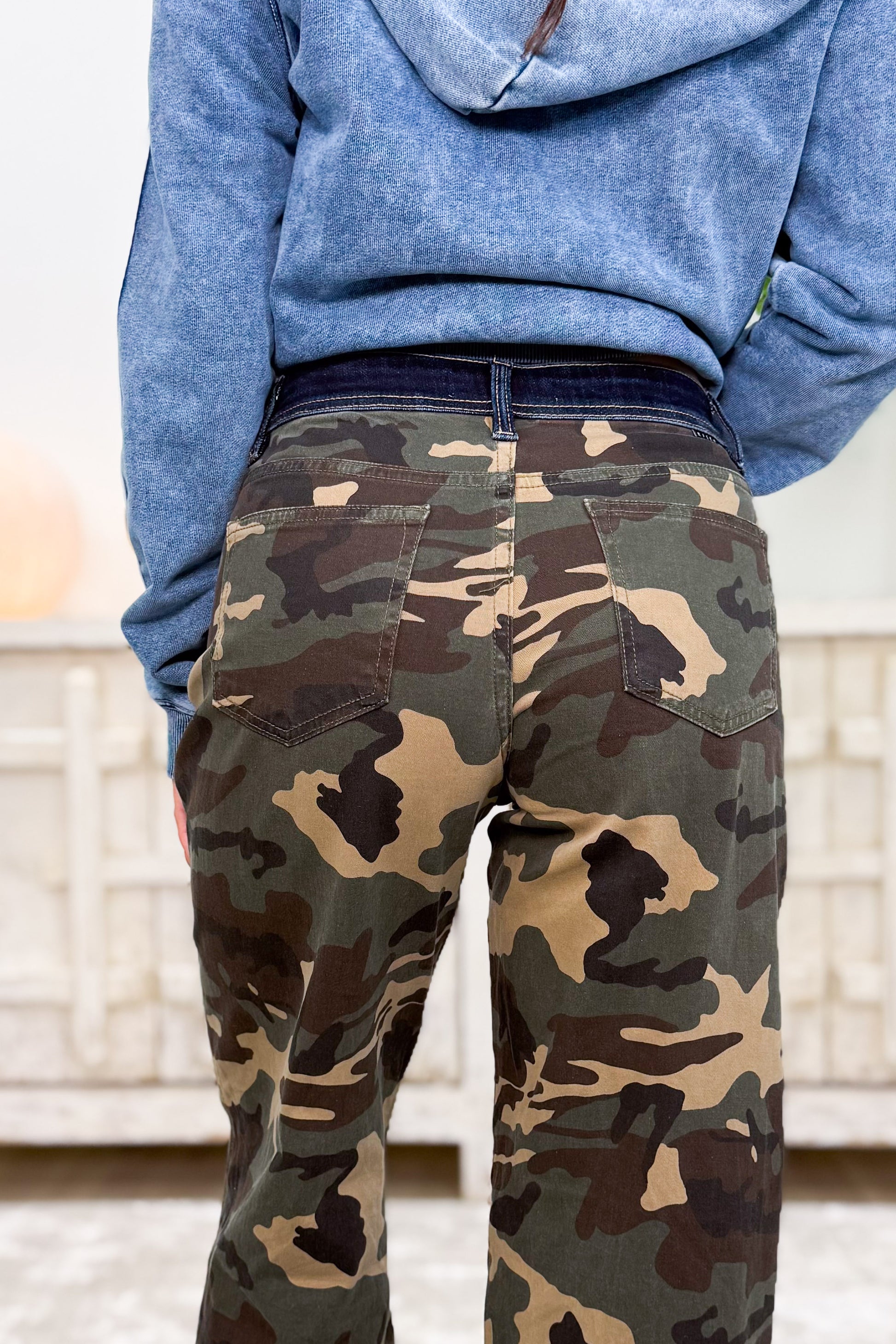 I'm A Survivor - Mid Rise Straight Wide Leg Jeans - Camo