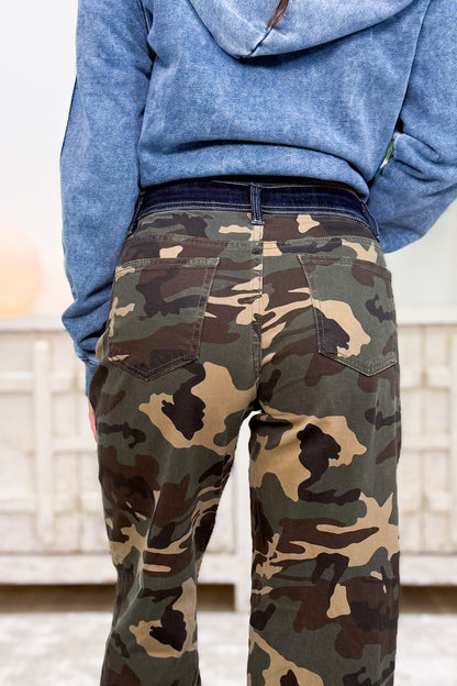 I'm A Survivor - Mid Rise Straight Wide Leg Jeans - Camo