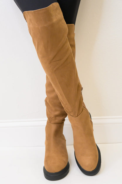 Midnight Lug Sole High Knee Boots - Light Brown