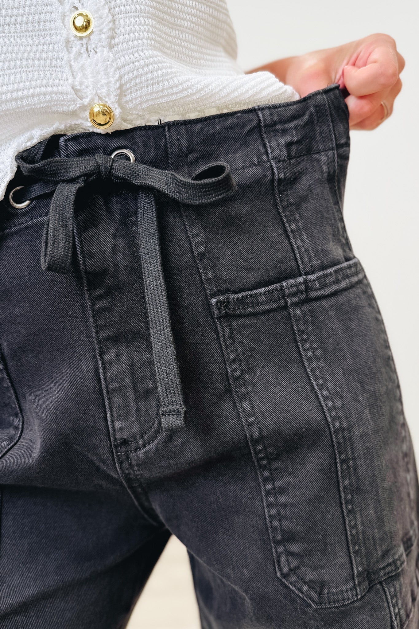 The Revival By Risen - High Rise Wide Barrel Cargo Jeans - Black
