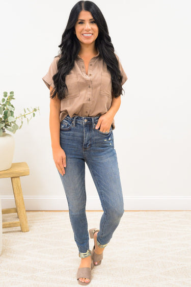 Main Squeeze By Judy Blue - Tummy Control Vintage Hem Destroy Skinny Jeans