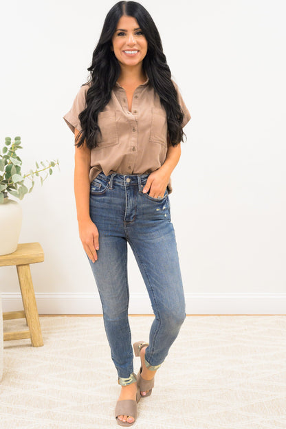 Main Squeeze By Judy Blue - High Rise Tummy Control Vintage Hem Destroy Skinny Jeans
