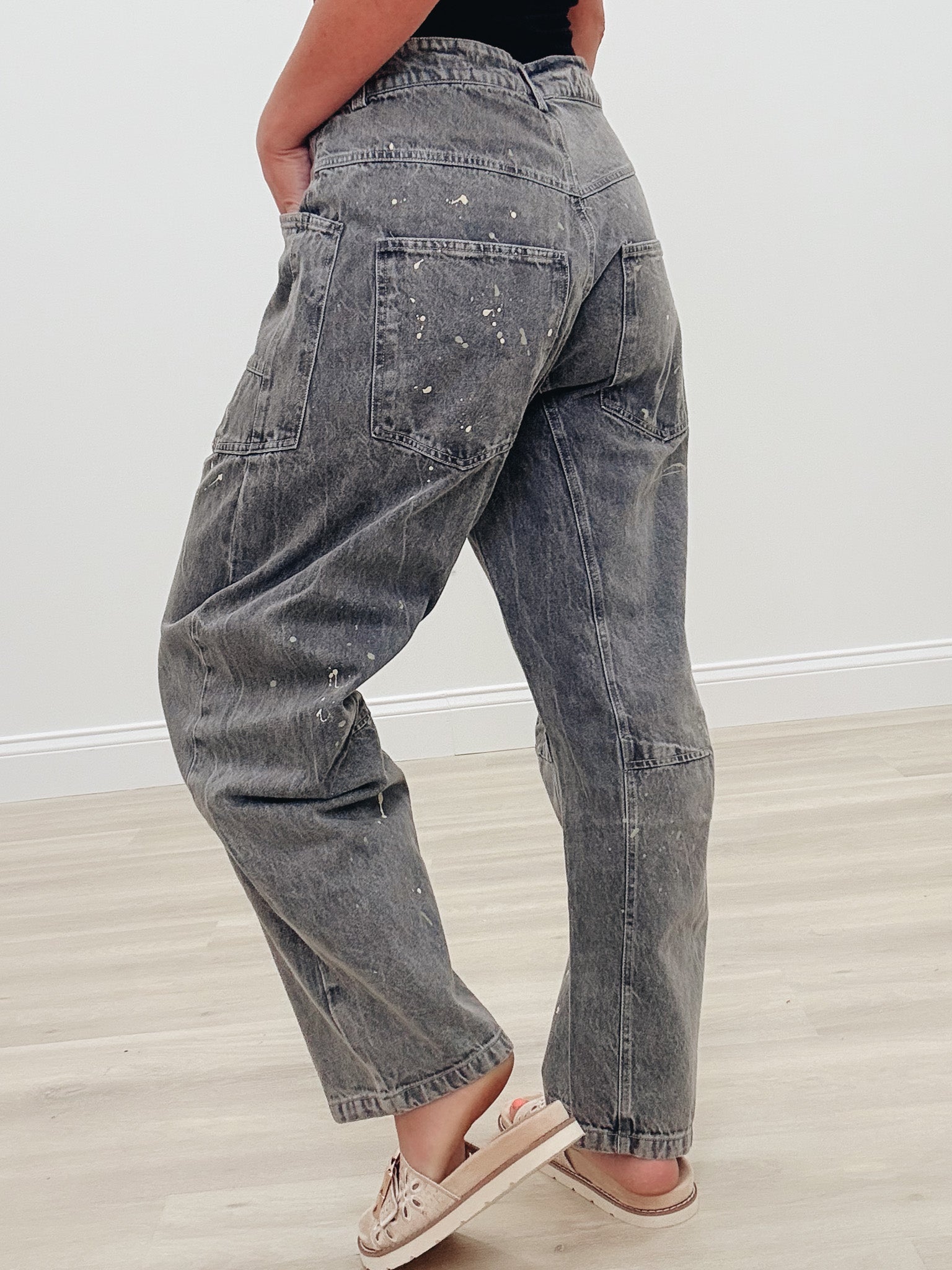 Need I Say More Splatter Paint Pants - Stone Gray