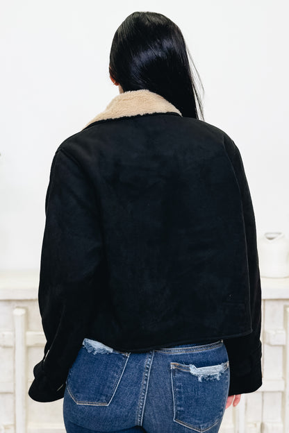 Midnight Storm Suede Sherpa Trench Jacket