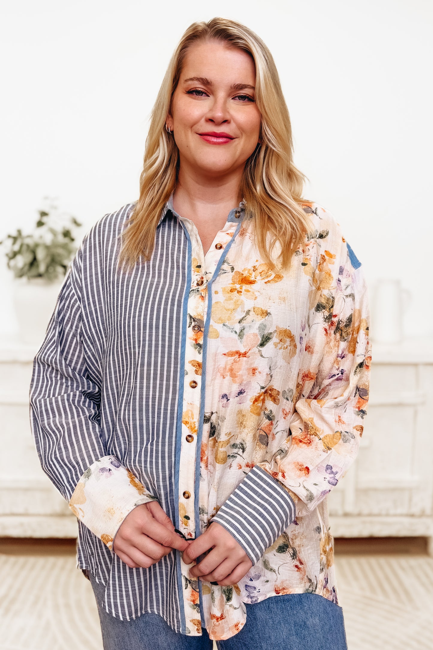 Side By Side Stripe Floral Top