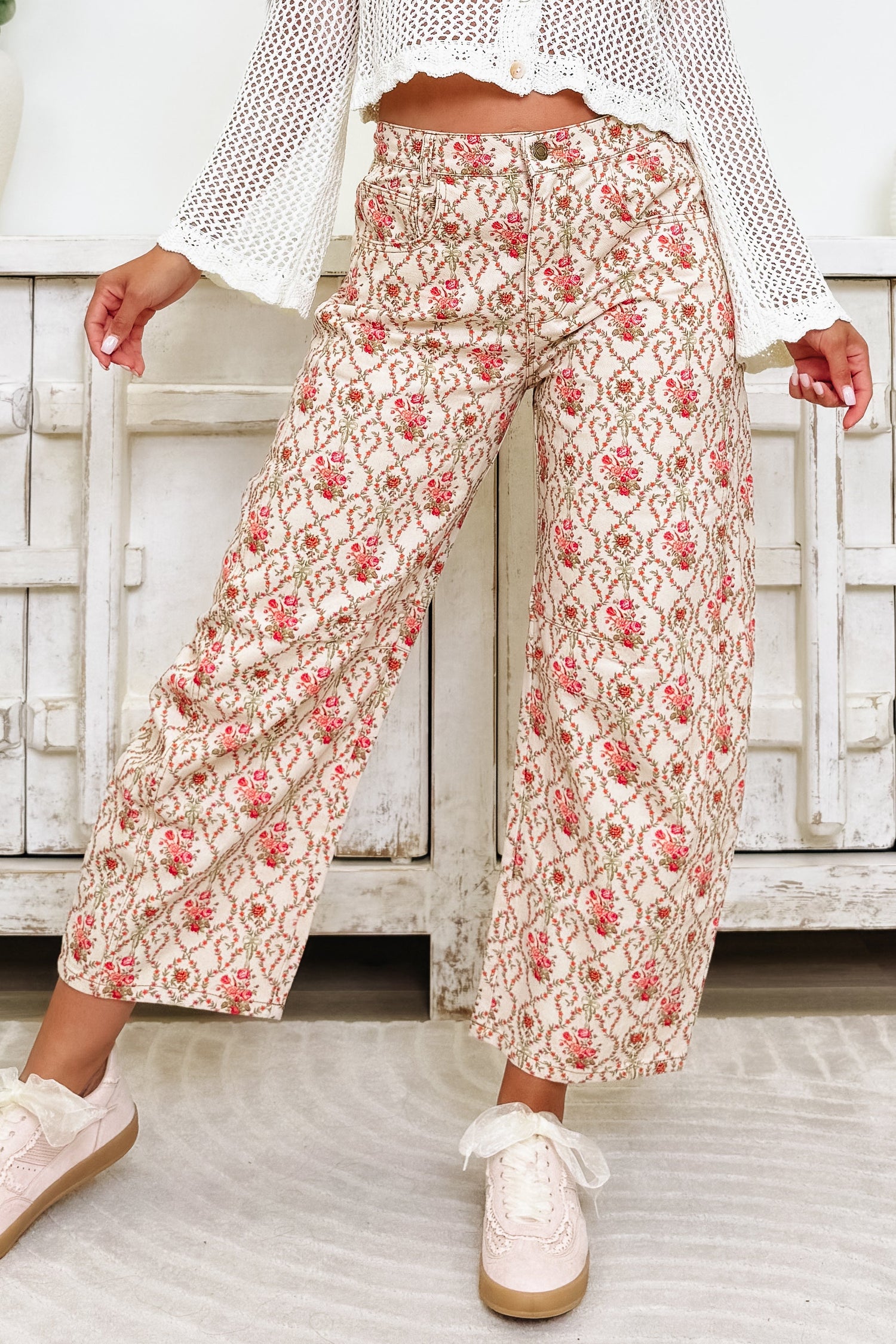 Moves Like Jacquard Floral Pants - Pink Orange