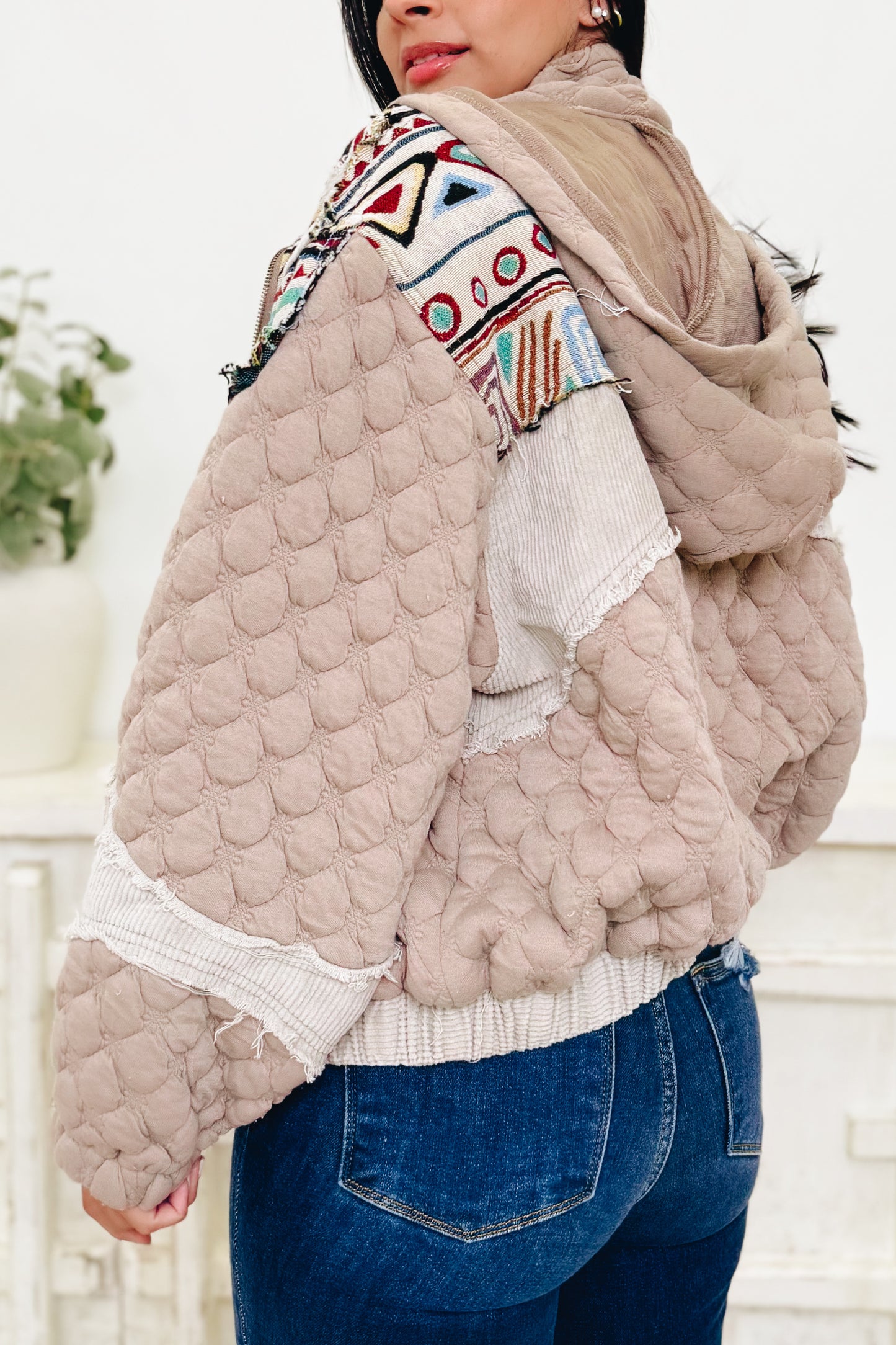 Not Your Grandma's Quilted Jacket - Tan Natural Multi