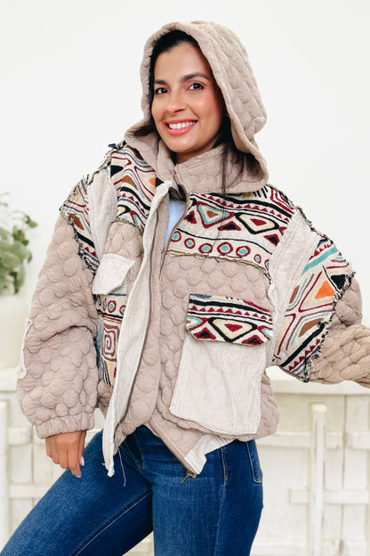 Not Your Grandma's Quilted Jacket - Tan Natural Multi