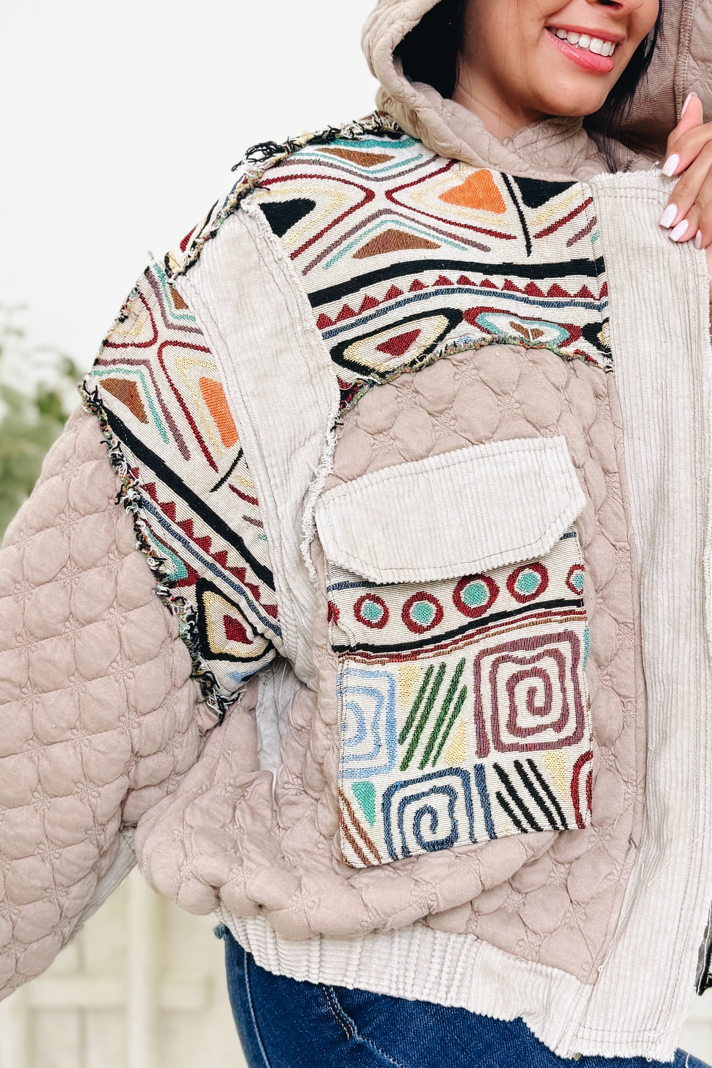 Not Your Grandma's Quilted Jacket - Tan Natural Multi