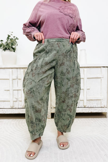 Hidden Bloom Floral Pants - Olive