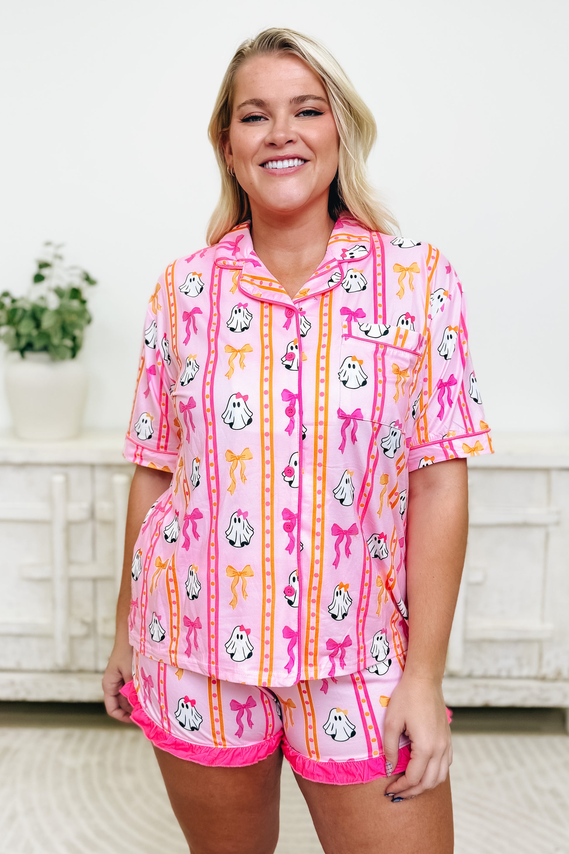 Gigi The Ghost Ruffle Pajama Set - Pink