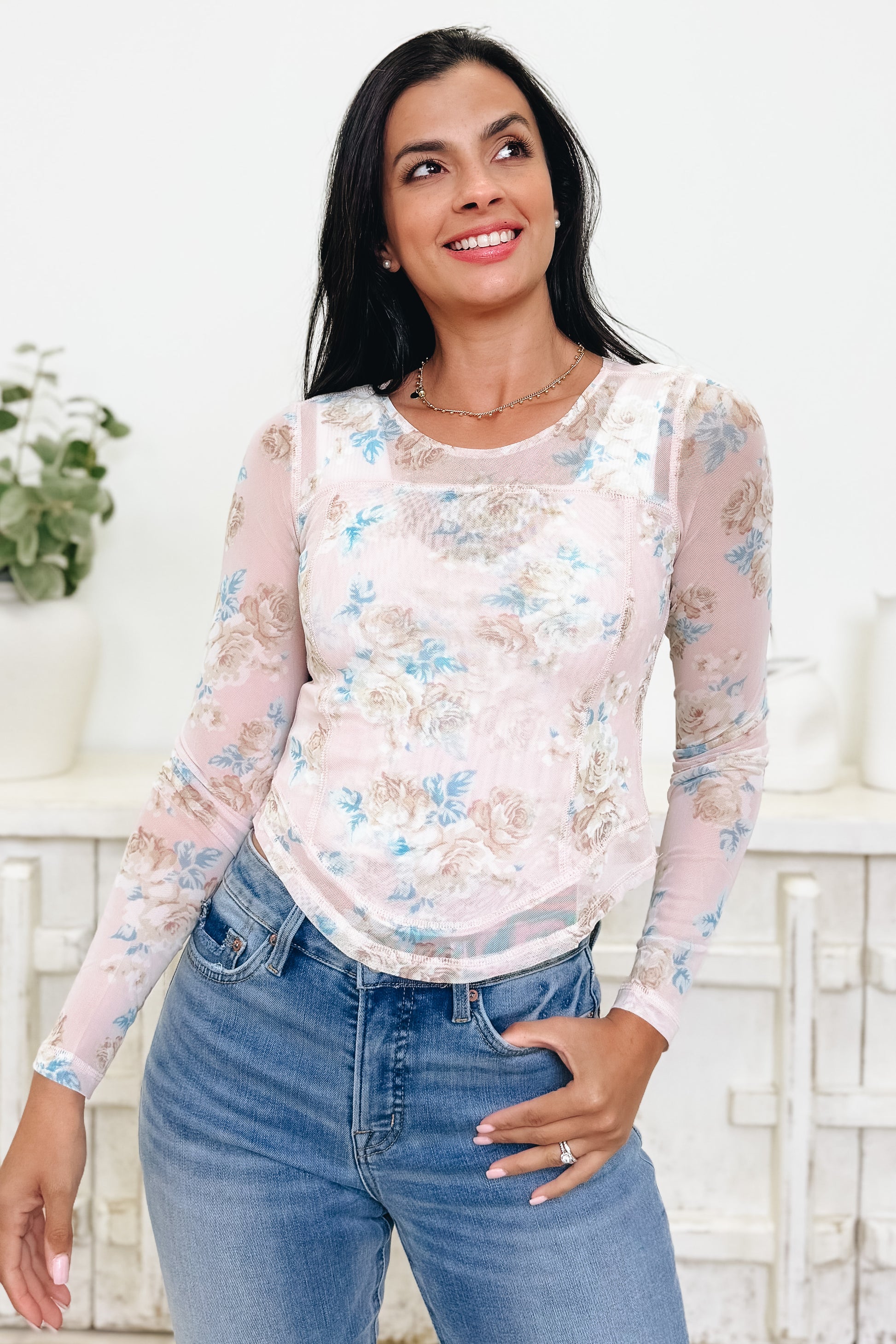 Sweet & Blooming Mesh Top