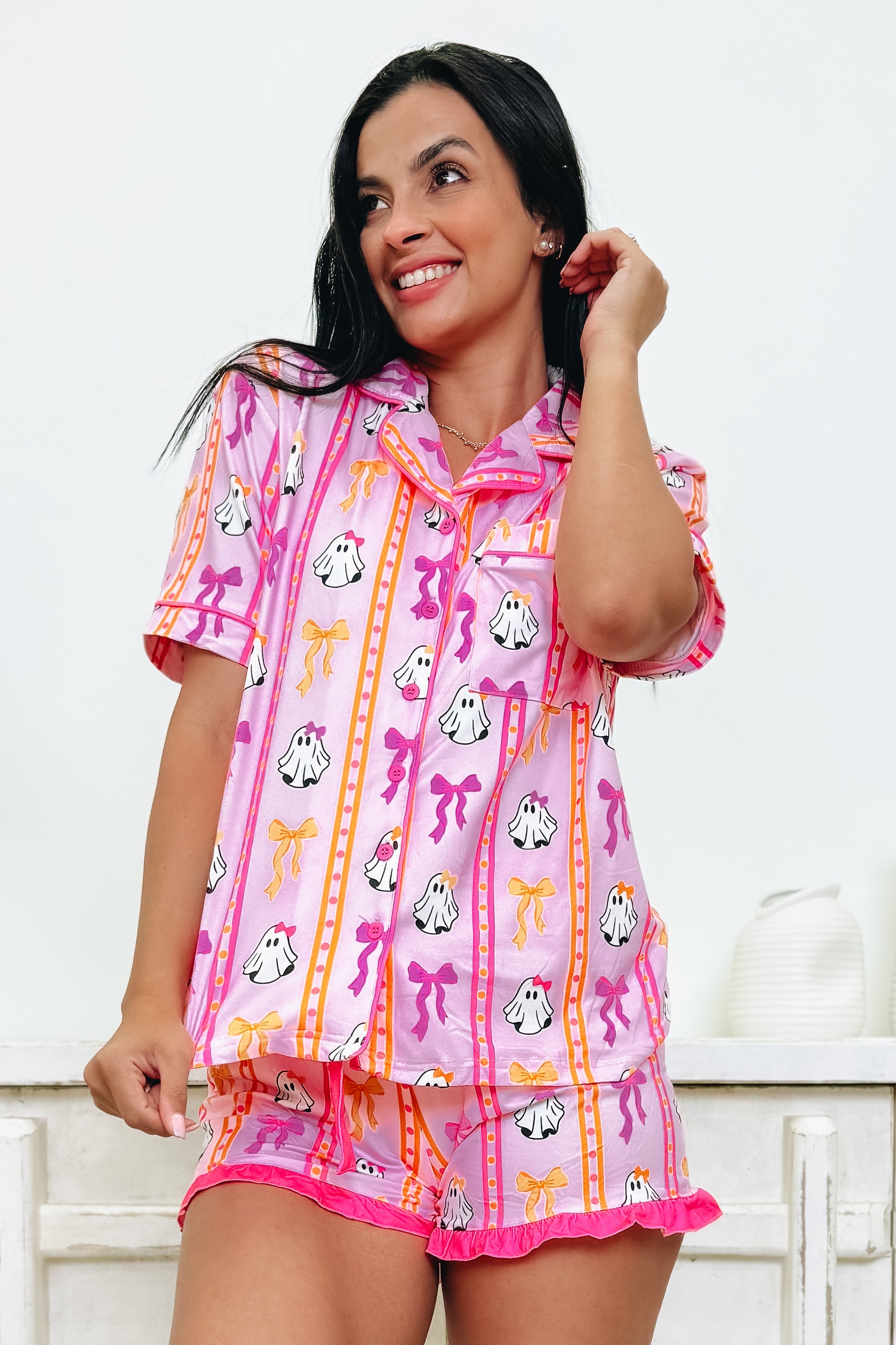 Gigi The Ghost Ruffle Pajama Set - Pink