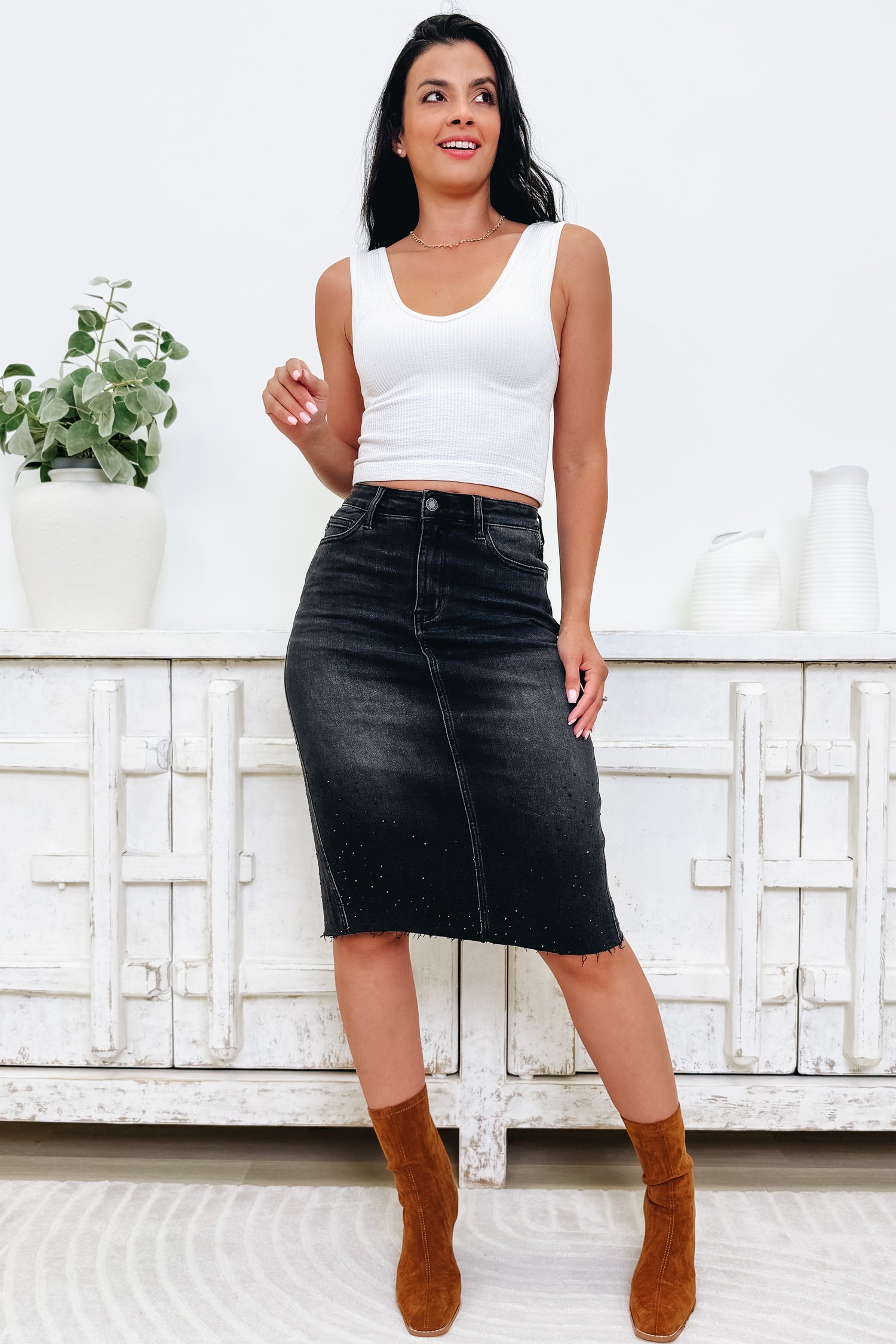 Push The Limits By Judy Blue - High Rise Embellished Mid Length Skirt