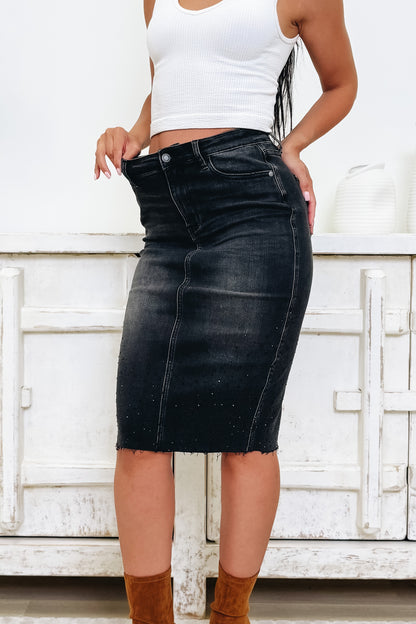 Push The Limits By Judy Blue - High Rise Embellished Mid Length Skirt