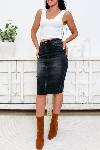 Push The Limits By Judy Blue - High Rise Embellished Mid Length Skirt