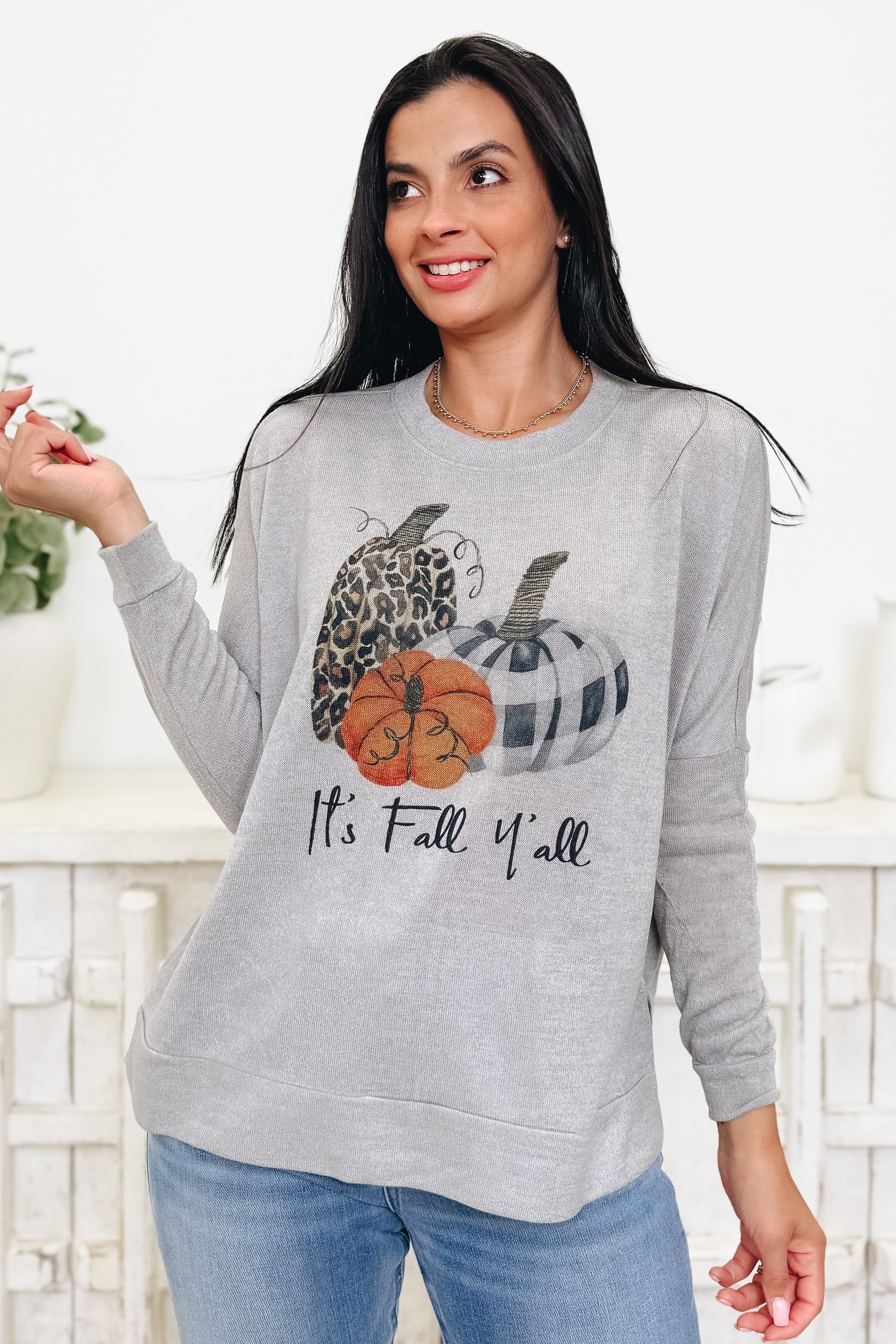 It's Fall Ya'll Leopard Plaid Pumpkin Top - 2 Colors!