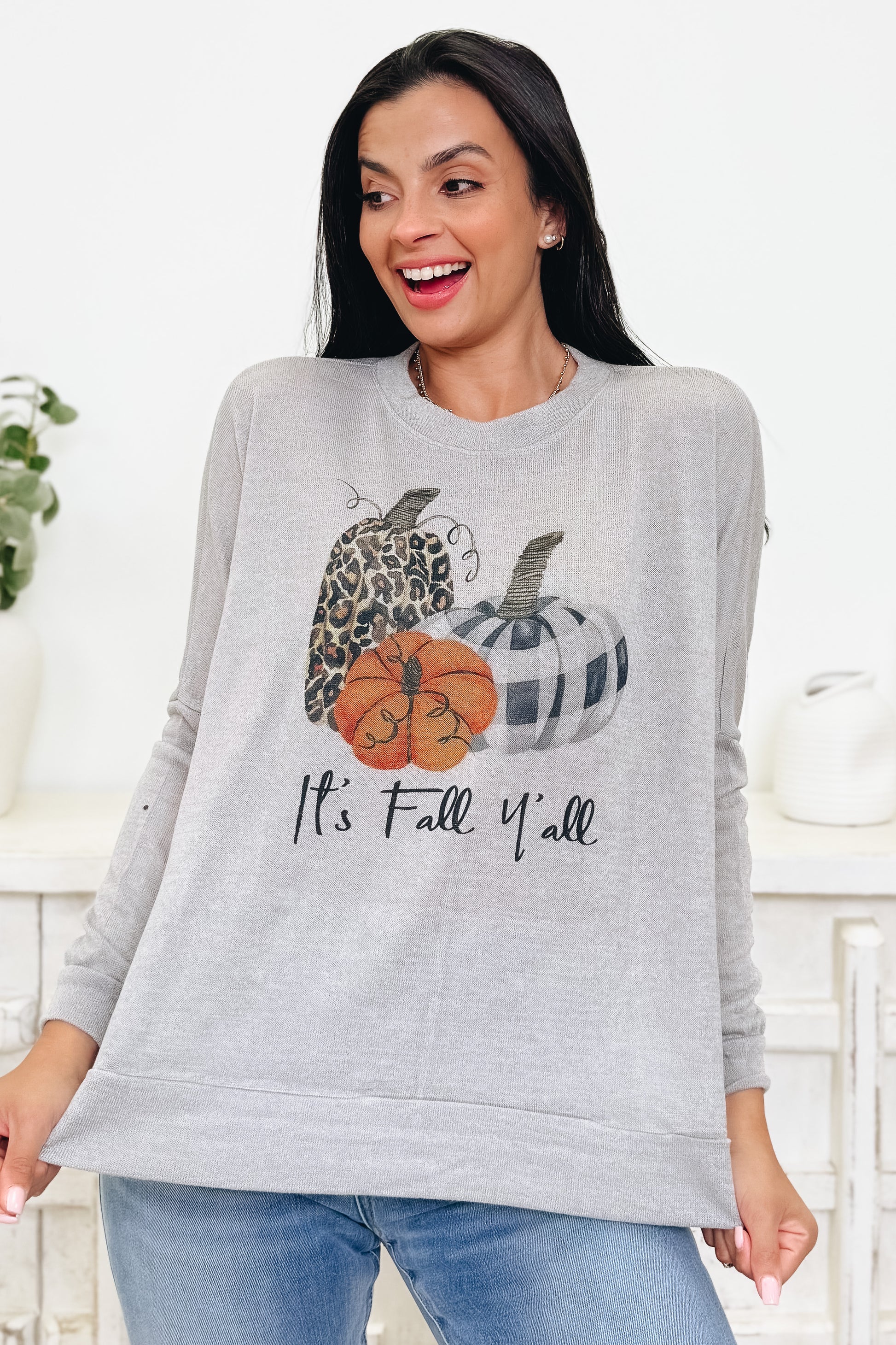 It's Fall Ya'll Leopard Plaid Pumpkin Top - 2 Colors!
