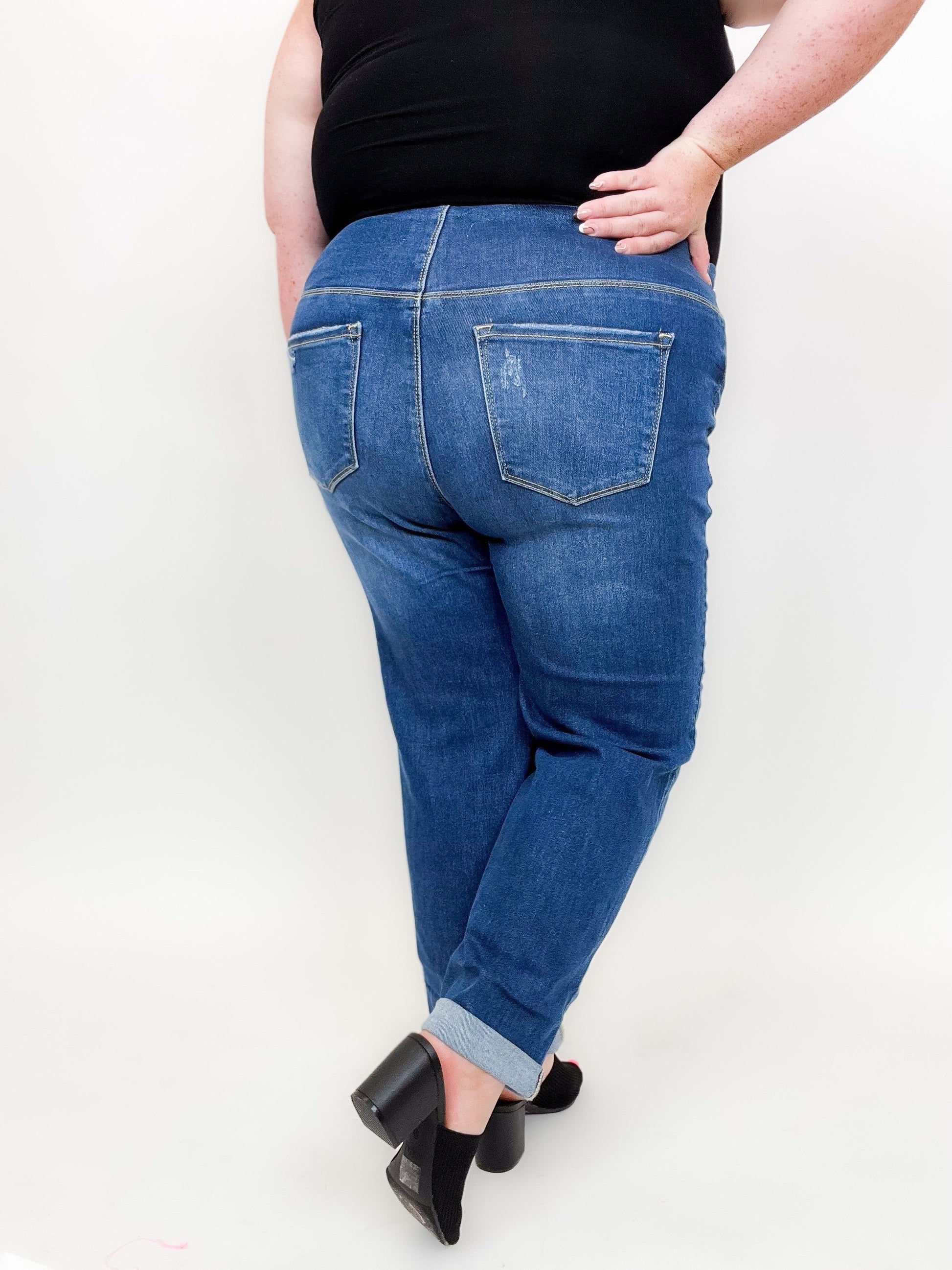Risen Pull On Boyfriend Jeans - Dark