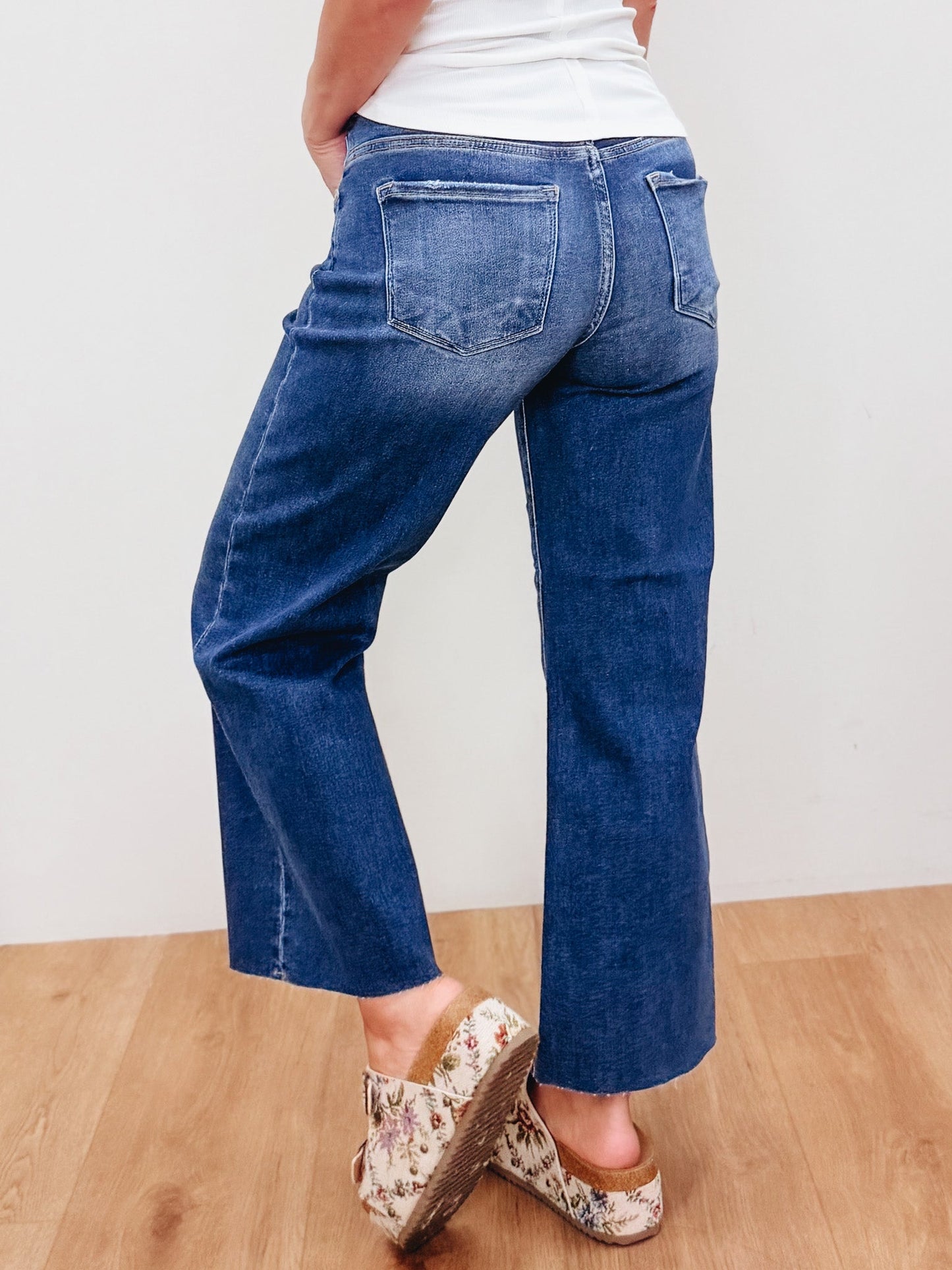 The Classic By Risen - Mid Rise Tummy Control Wide Leg Jeans- Dark