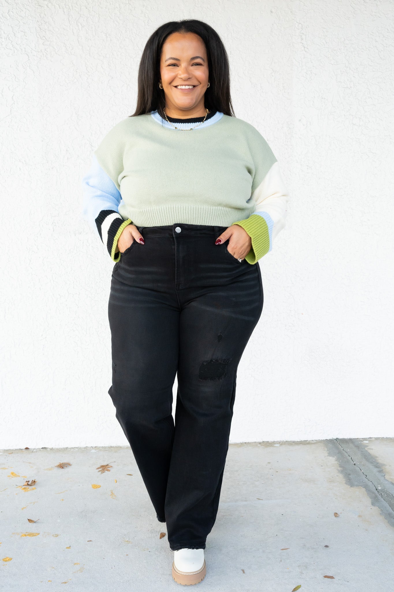 Rebel Girl By Risen - High Rise Black Distressed Wide Leg Jeans