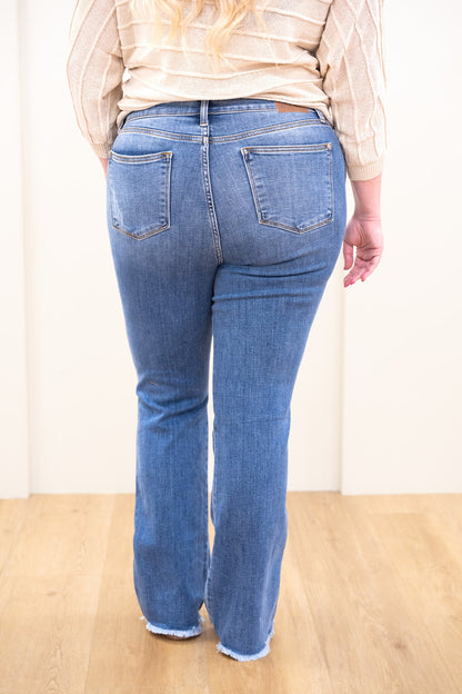 Judy Blue Keep Holding On High Rise Distressed Frayed Hem Bootcut Jeans