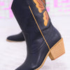 Sunny Butterfly Cutout Cowboy Boots - Black