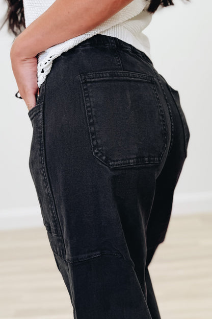 The Revival By Risen - High Rise Wide Barrel Cargo Jeans - Black