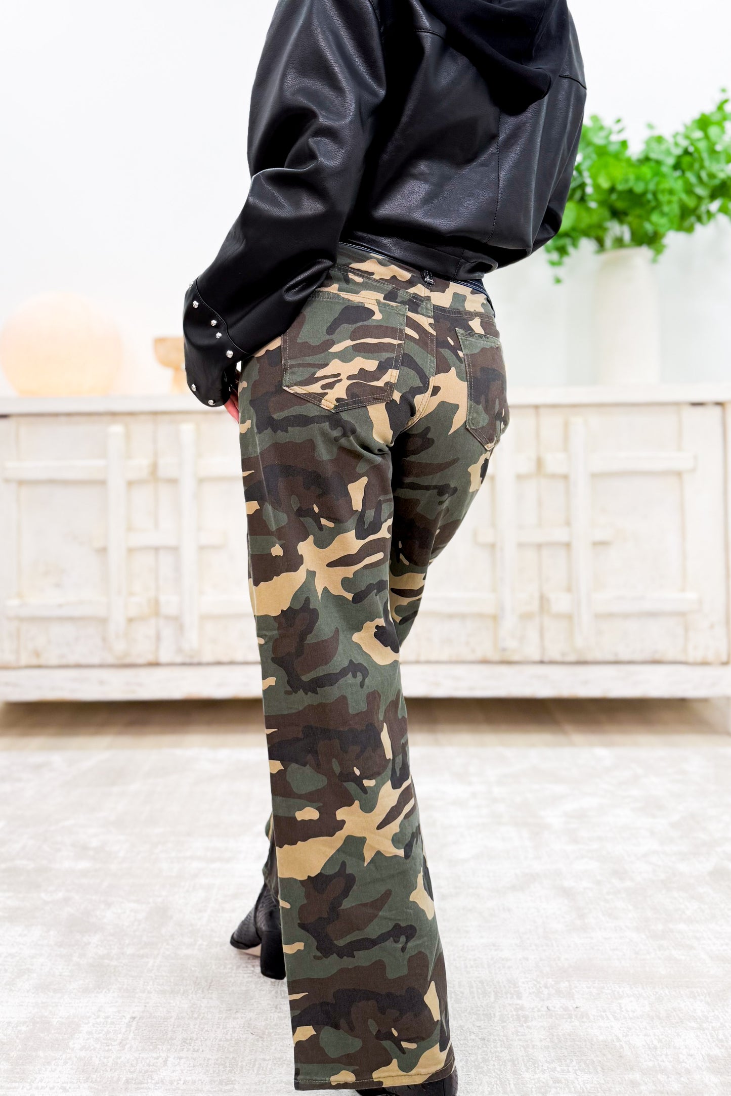 I'm A Survivor - Mid Rise Straight Wide Leg Jeans - Camo