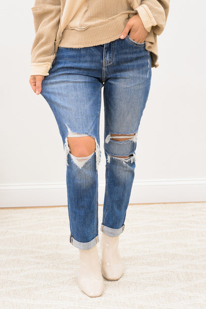 Upgraded By Lovervet - High Rise Rolled Cuff Boyfriend Jeans