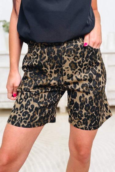 Mild To Wild Bermuda Denim Leopard Mom Shorts