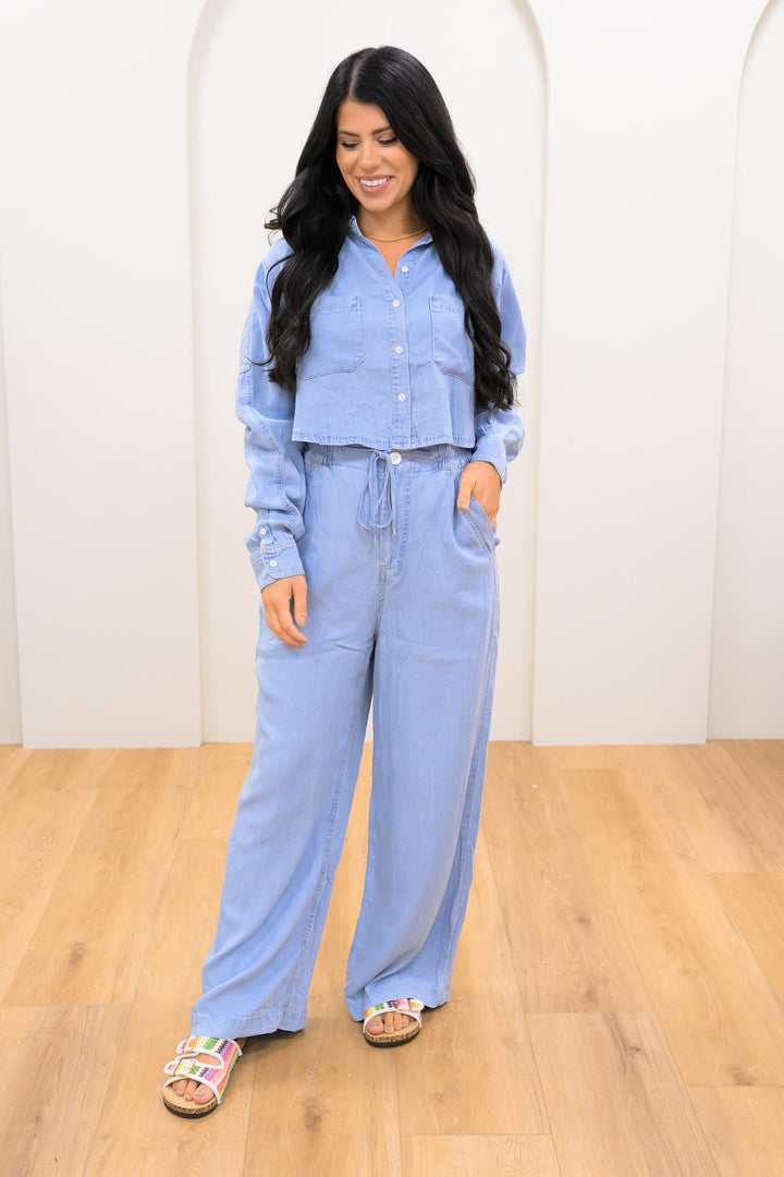 Feels Right Crop Button Down Top