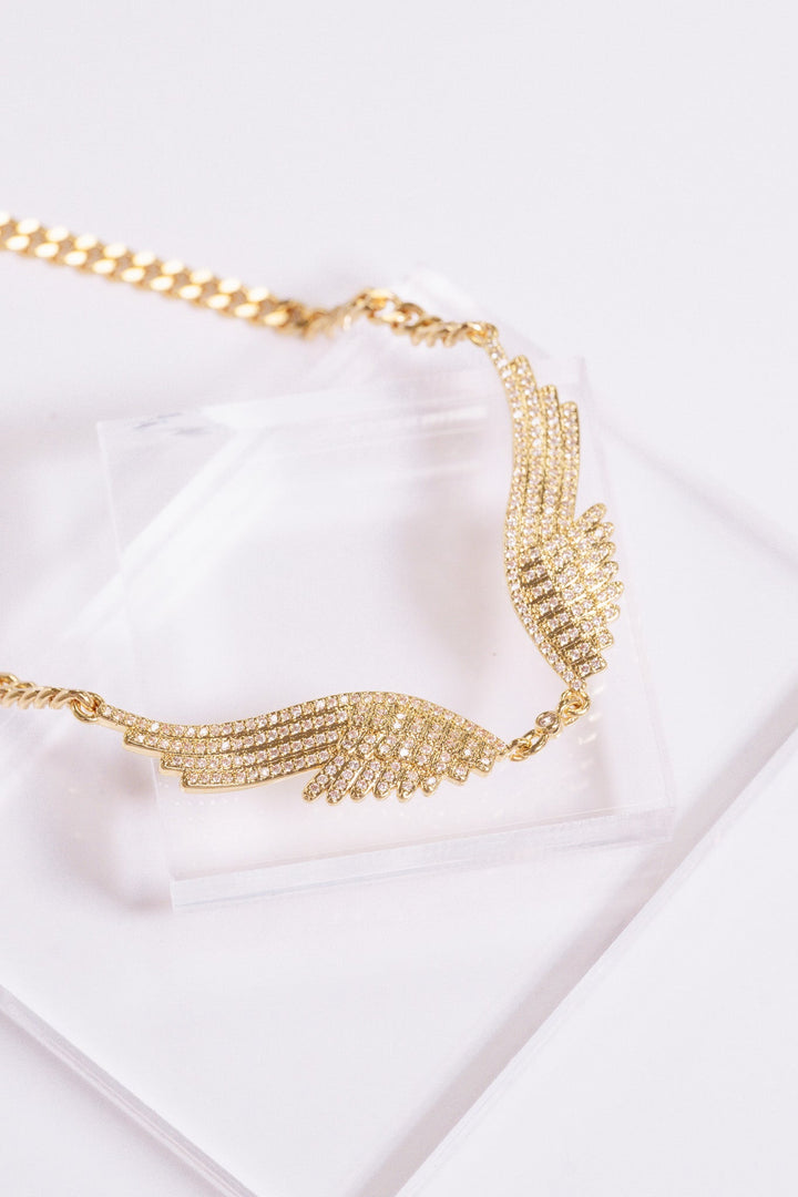 Angel Wings Necklace - Gold White