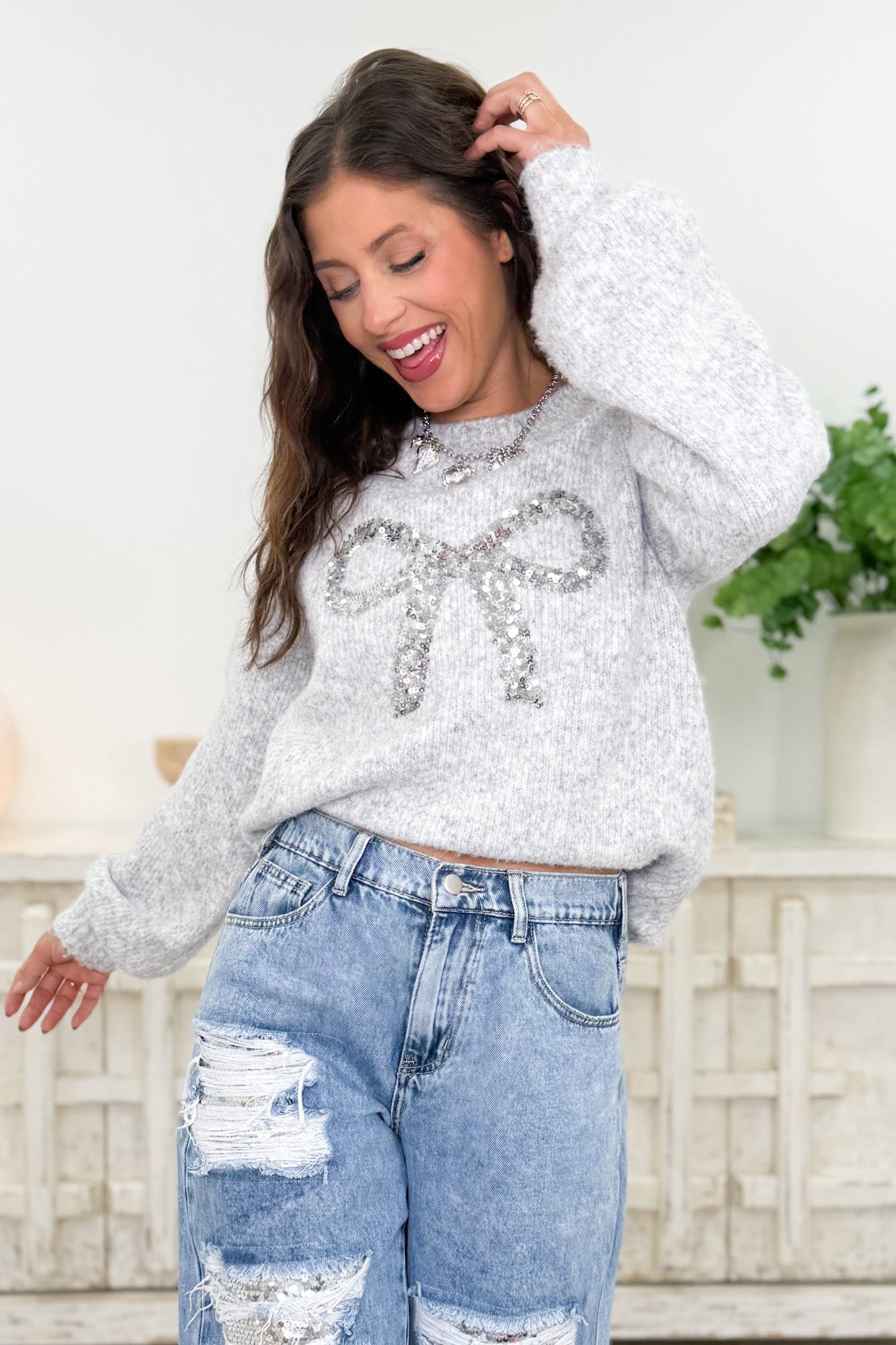 **PRE ORDER** Most Wonderful Time Sequin Bow Sweater