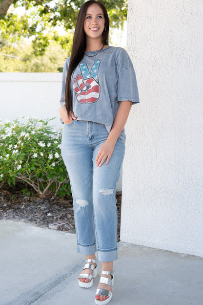 Judy Blue Star Struck Mid Rise Cuff Boyfriend Jeans *JB