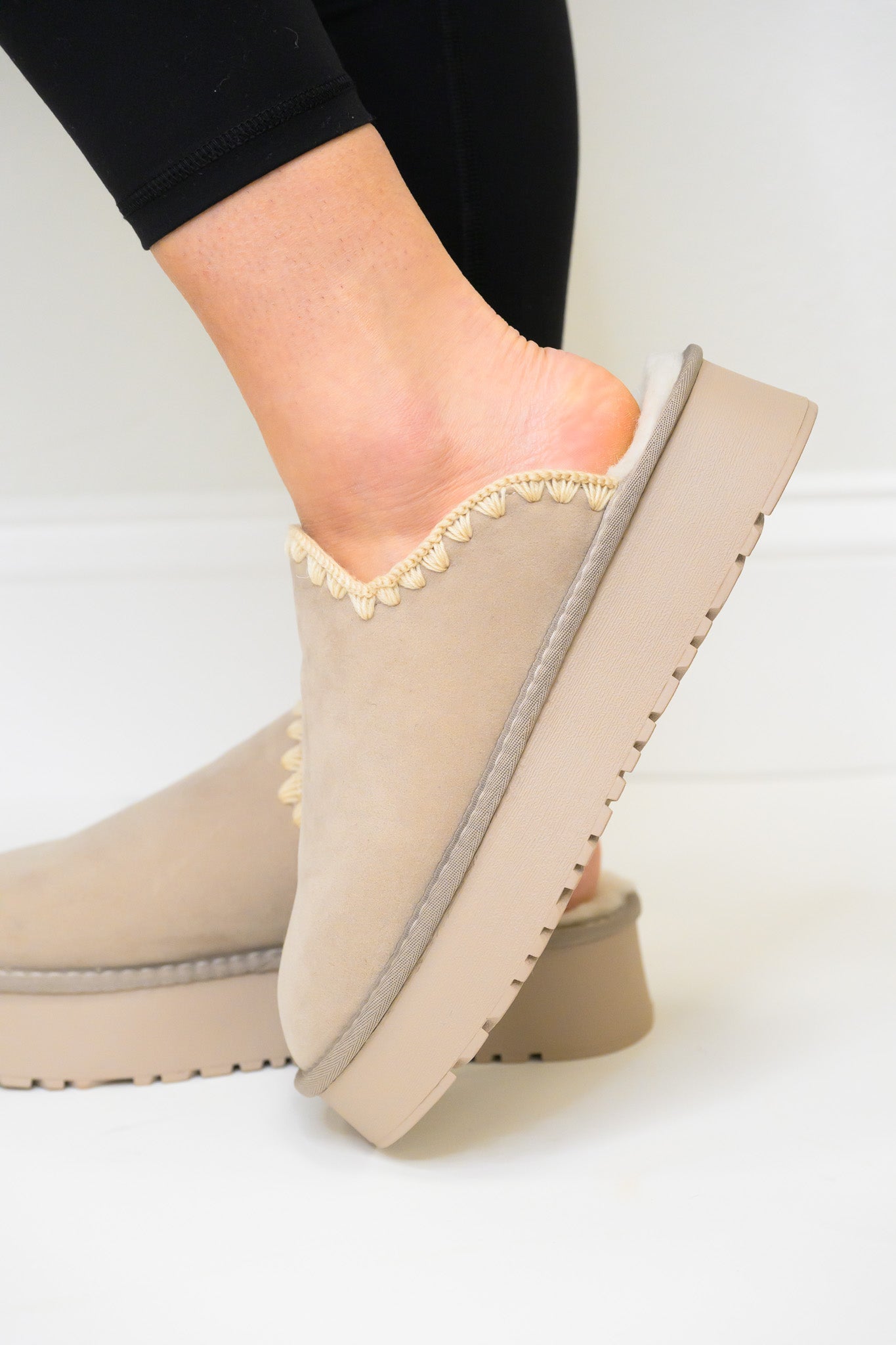 Biscotti Sherpa Platform Slip Ons - Light Grey