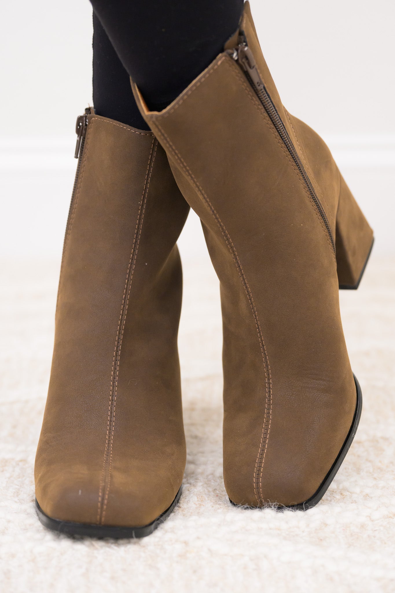 The Queens Suede Block Booties - Coffee