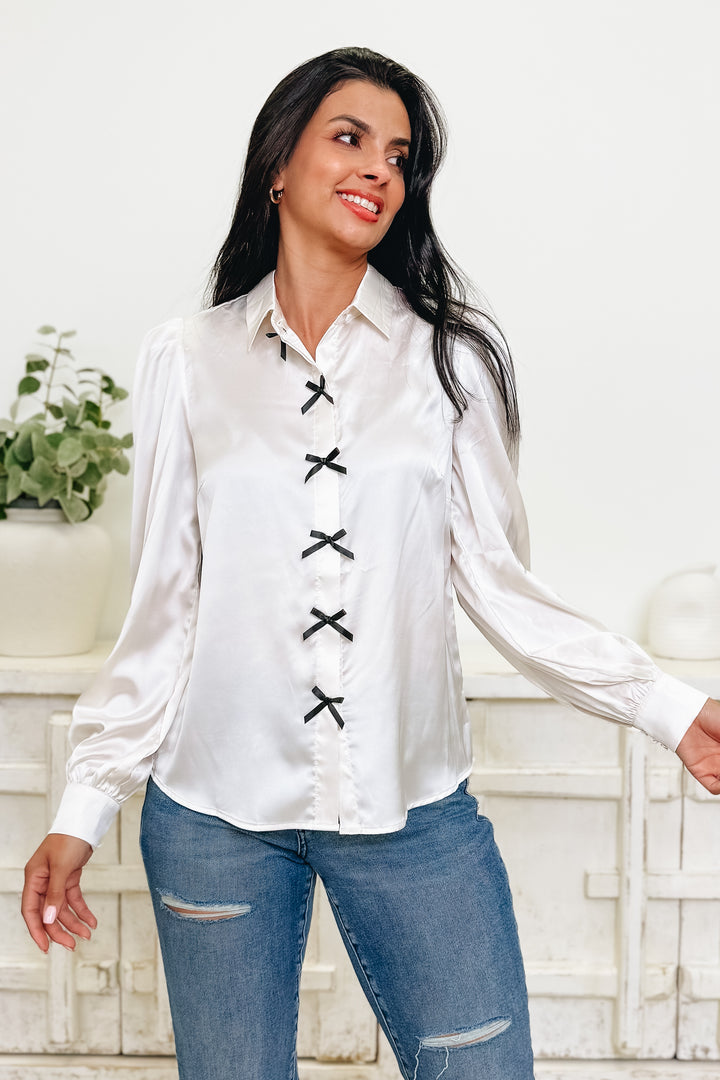 Five Star Bow Button Down Blouse