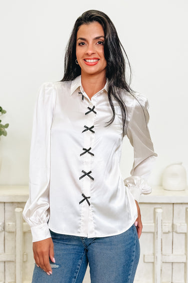 Five Star Bow Button Down Blouse